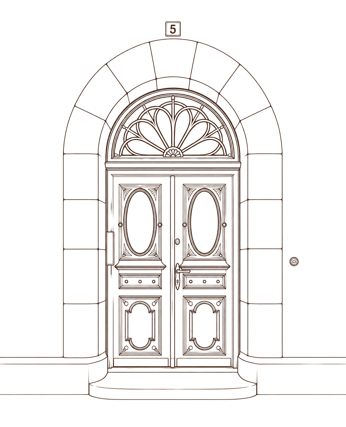 Line drawing of the arched atelier door on Esplanaden